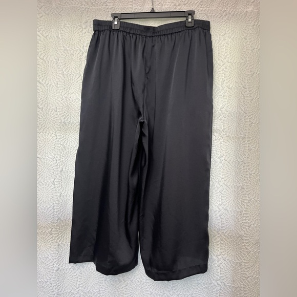 DKNY Wide Leg Cropped Satin Pants Size Large New Navy Flowy Dressy Business NWT - Picture 11 of 11
